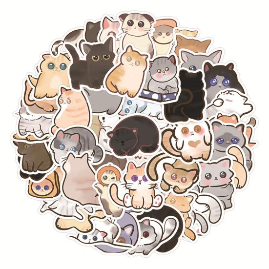 60Pcs Cat Sticker Cartoon Pattern Waterproof Adorable Decorative Water Bottle Laptop Skateboard Cat Sticker Reward Gift