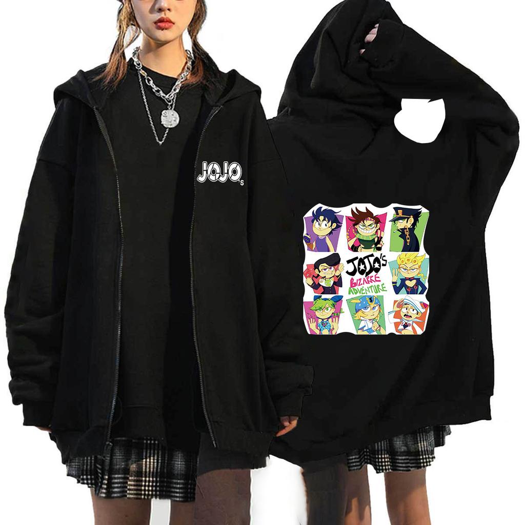 JoJo's Bizarre Adventure Anime Hooded Men Women Hot Manga Zipper Hoodies Plus Size Sweatshirt Harajuku Streetwear Zip Up Jacket