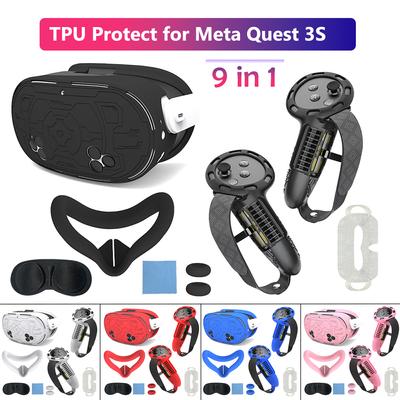 Capa protetora TPU para fone de ouvido Meta Quest 3S VR, cabeça, rosto, almofada para os olhos, alça, botão, acessórios VR