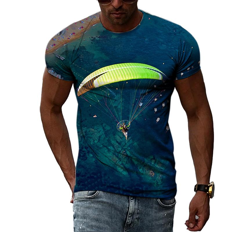 FashionSummer Paragliding 3D Print T-Shirts Streetwear Men Casual Oversized O-Neck Short Sleeved T Shirt Tees Tops Clothing