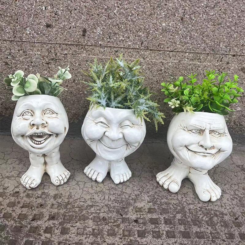 Muggly's The Face Statue Planter Funny Flower Pot Sculpture Funny Expression Plant Pots Planters Succulent Pot Home Ornaments