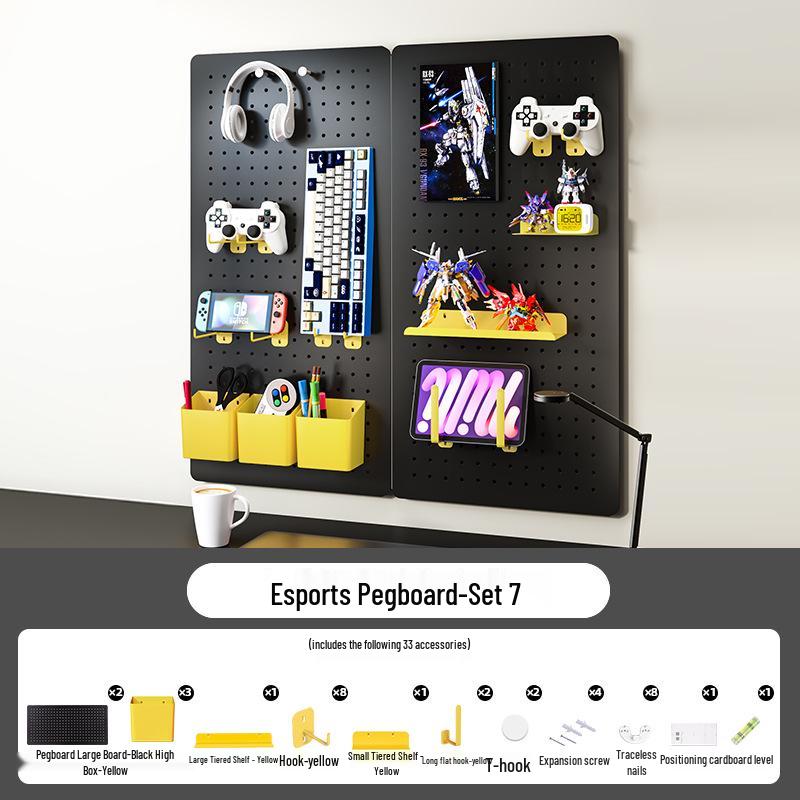 Esports Gaming Desk with Pegboard Wall Organizer and Equipment Rack