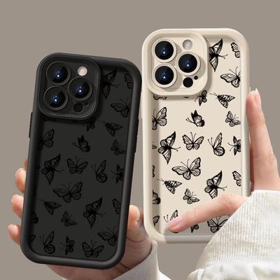 Kelebek Desenli Kılıf Iphone 16 Pro 15 14 Pro Max Plus 13 12 11 Pro Max Xs X Xr 8 7 Darbeye Dayanıklı Şeker Rengi Silikon Yumuşak Lens Koruma Kılıfı