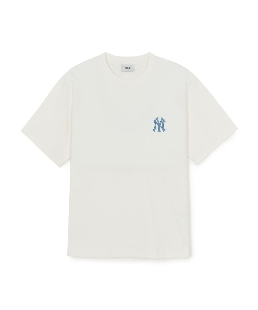 Emelbi Vintage Denim-Like Monogram Big Lux Oversized Short Sleeve T-Shirt Ny (Cream)