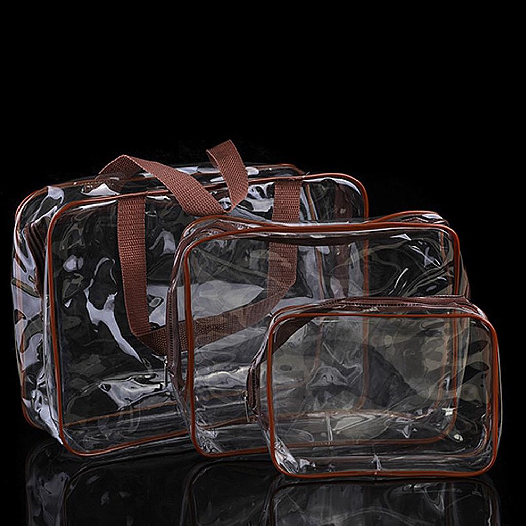 Bags, 3Packs Cosmetic Makeup Bags Set Waterproof Clear PVC w/ Zipper Handle Portable Travel Pouch