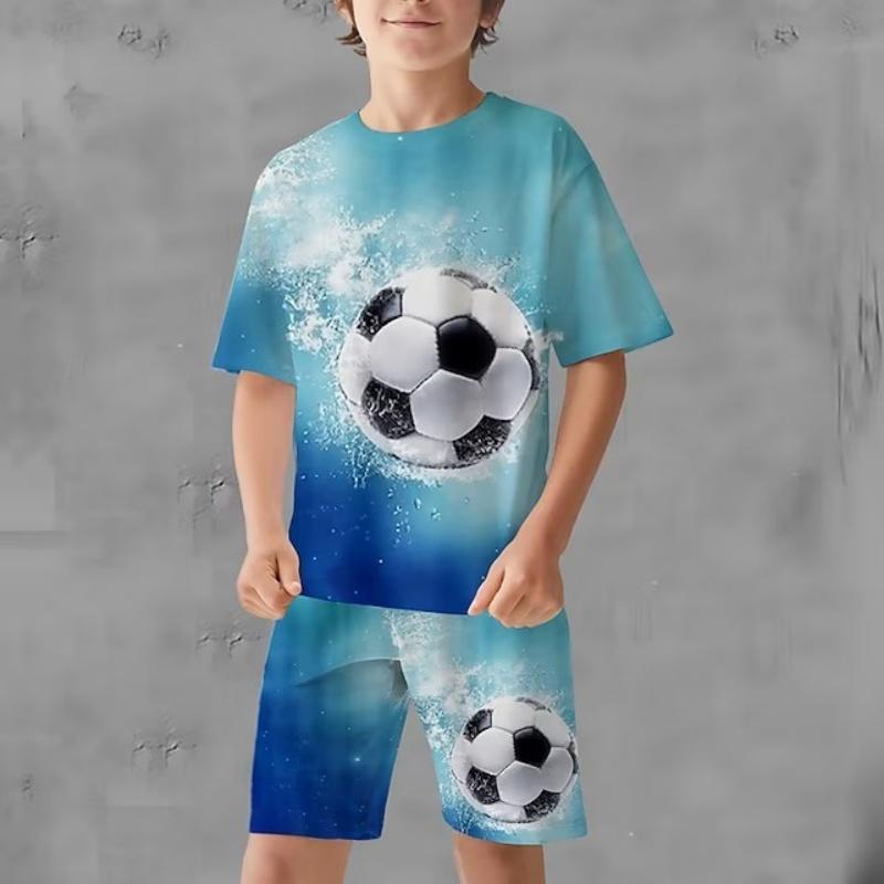 Kinderbekleidungsanzug für Jungen Kurzarm 3D Fußball-Print Kinder Sommerkleidung Lässige Streetwear Outdoor-Oberteil Kinder-Sets