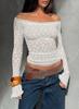 Top a maniche lunghe in pizzo popolare europeo e americano, aderente e leggermente trasparente, corto, sexy stile Spice Girl, monospalla, versatile, da indossare sotto