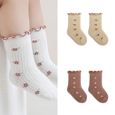Baby Girl Sock Aesthetic Floral Ruffle Calf Sock for Toddler Girl Spring Summer Soft Cotton Flower Sock Little Girl Clothes