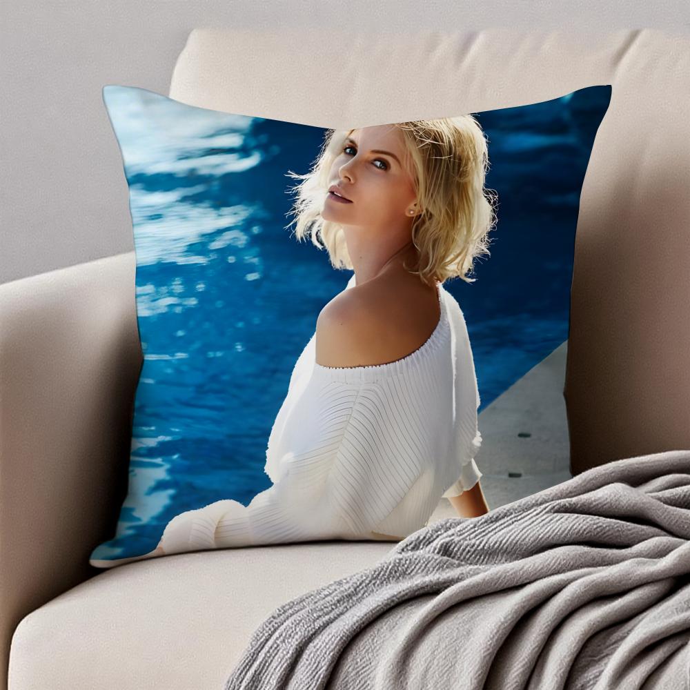 CCharlize Theron Cushion Cover Pillowcase Antidustmite Invisible Zipper Short Plush Sofa Cushion