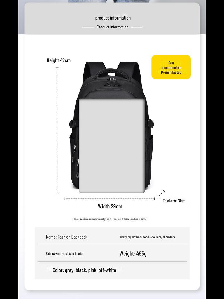 Korean Style Large Capacity Splash-Proof Backpack for College Students and Outdoor Travel
