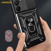AMORUS For Samsung Galaxy S24 FE Case Kickstand PC+TPU Phone Cover with Camera Lens Slider