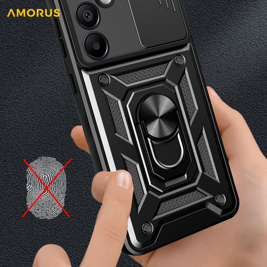 AMORUS For Samsung Galaxy S24 FE Case Kickstand PC+TPU Phone Cover with Camera Lens Slider