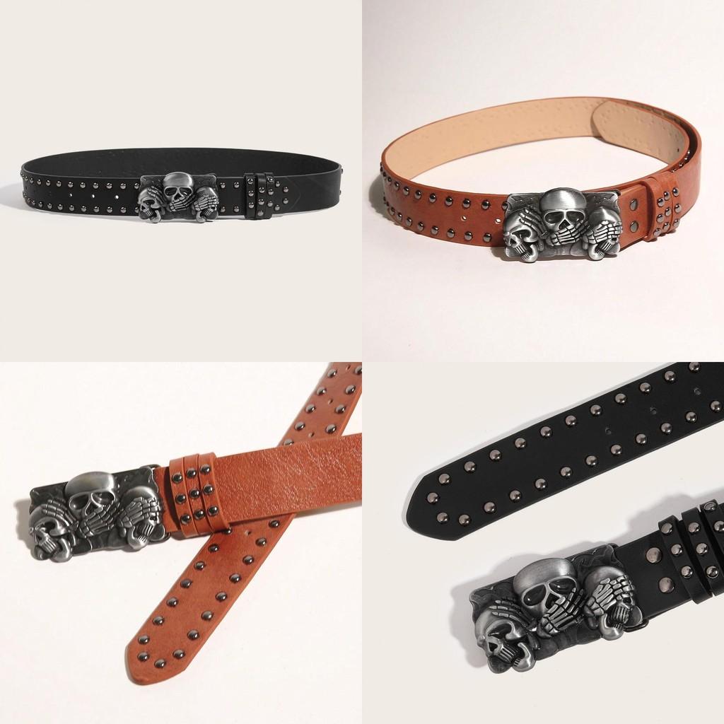 Punk Nonmainstream Men Pu Leather Belt Skull Head Buckle Clothing Accessories