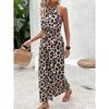Women's Halter Neck Sleeveless Jumpsuit Loose Fit High Waist Leopard Print Wide Leg Romper Casual Summer Outfit