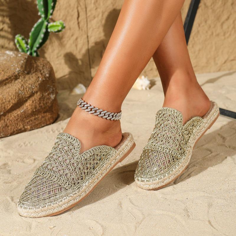 Slippers Mesh Women Outdoor Bohemian Beach Sandals 2025 Summer Flats Comfort Csaual Lady Mule Shoes Zapatos De Mujer Sandalias