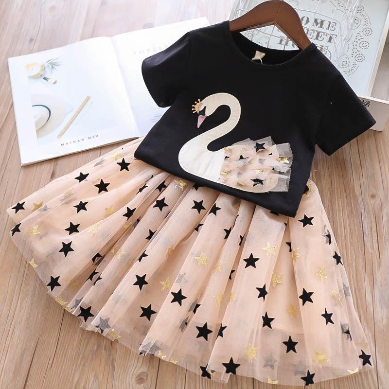 

Girl Short Sleeves T-Shirt Tops Skirt Set Kid Children Casual Summer Outfit Clothes Suit 3XL чёрный