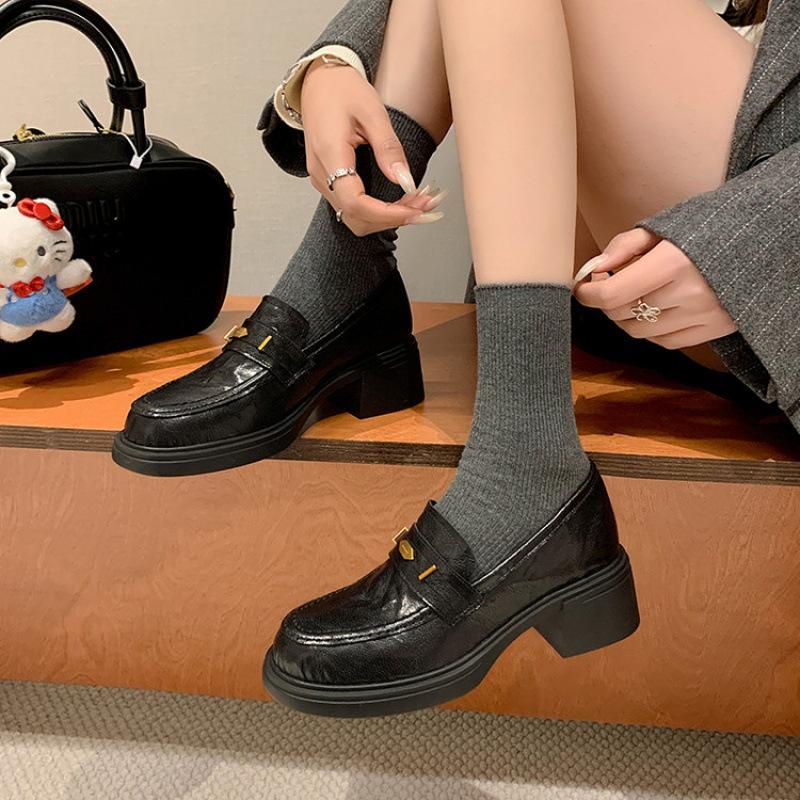 New leather large size loafers women's platform non-slip fashion cowhide women's shoes wear one pedal casual single shoes in all seasons