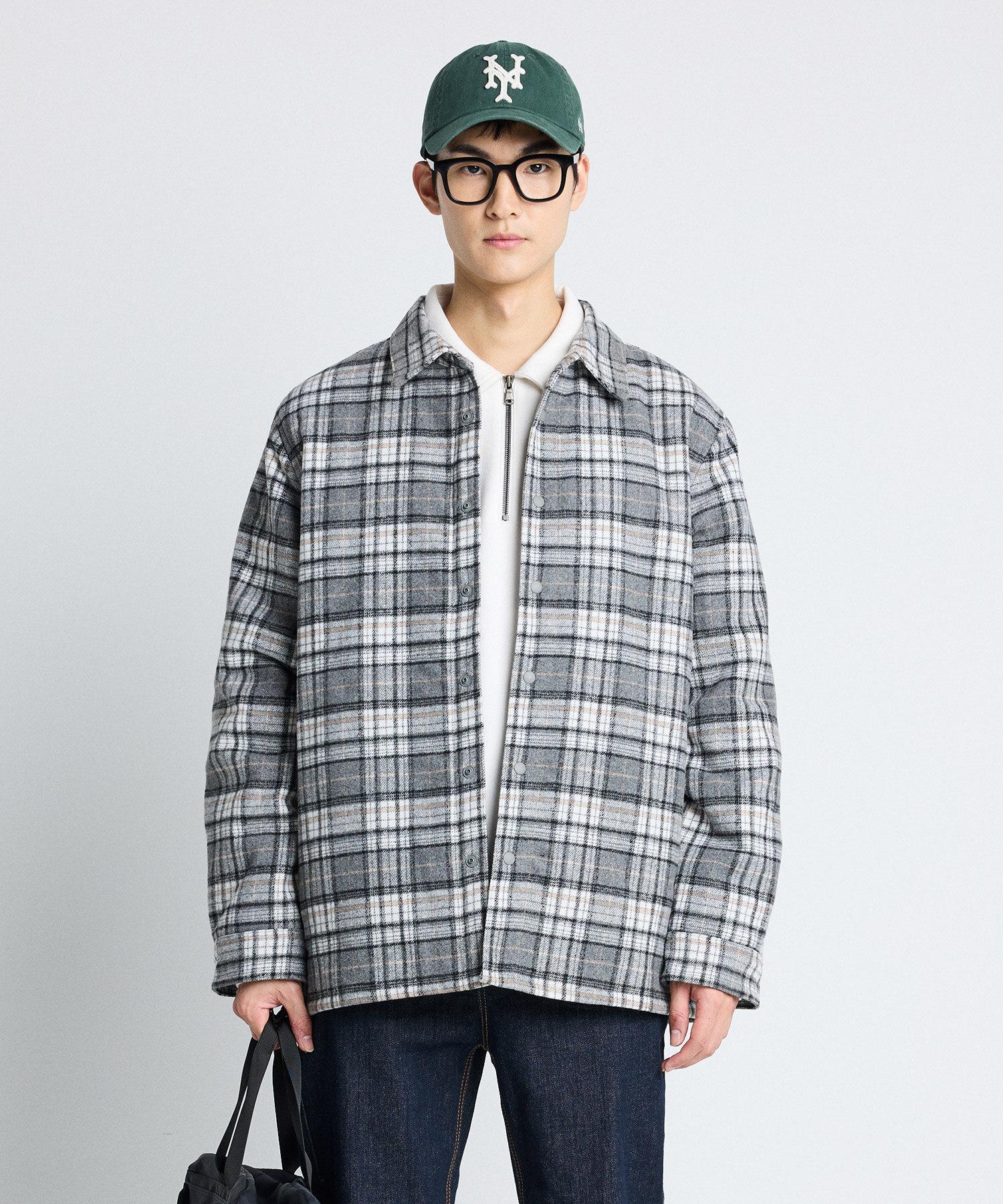 Куртка-рубашка в клетку Stico Diems из смесовой шерсти Серая (Классический крой)_Djpua02Ccg Gray/95