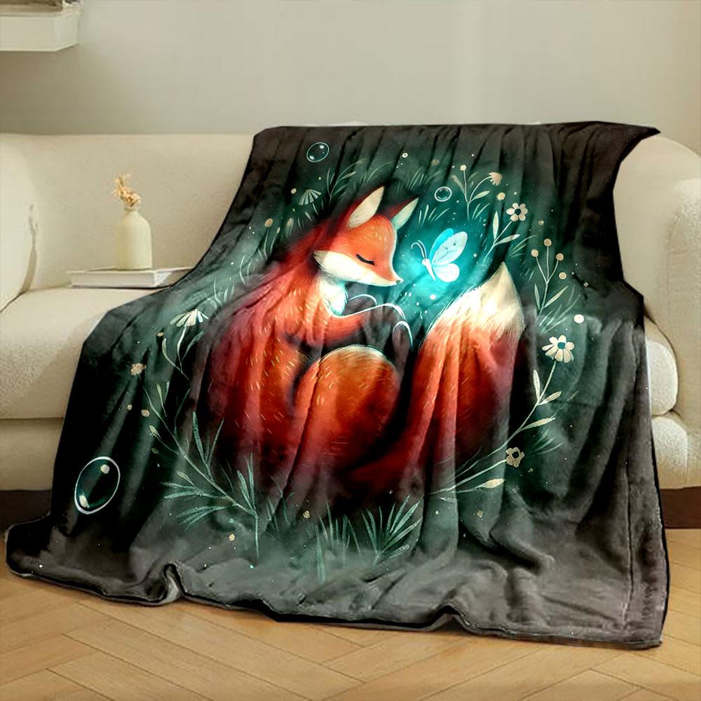 Whimsical Fox and Butterfly Print Blanket Soft and Cozy Perfect for the Living Room Bed Sofa or a Nap,gift