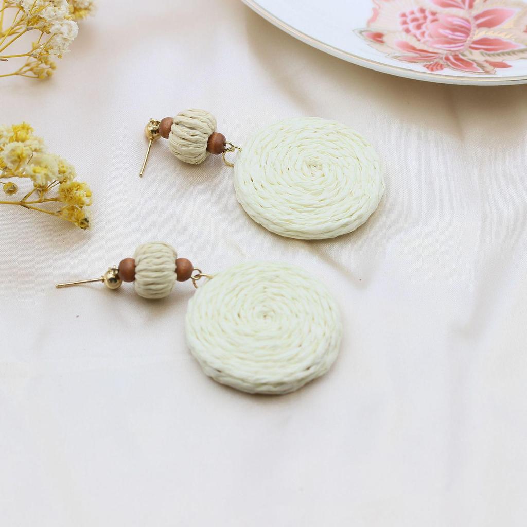 Handmade Bohemian Rattan Stud Earrings - Cross-Border Retro Vacation Style