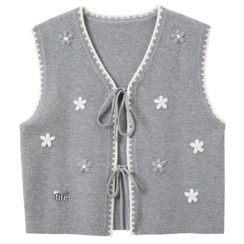 Sancai Plus Size 3D Floral V-Neck Knit Vest XL