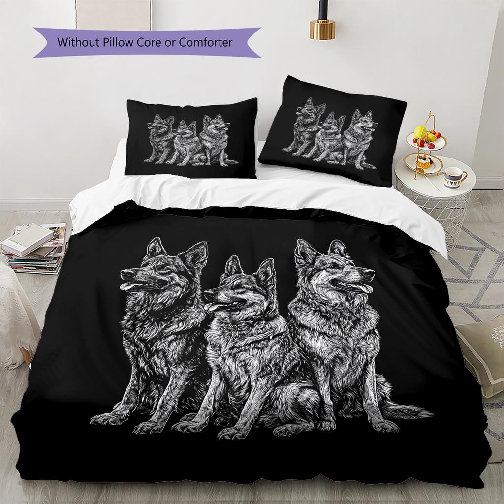 Black German Shepherd Pattern Bedding Home Decoration Birthday Gift (1 * Duvet Cover + 2 * Pillowcase, Without Core)