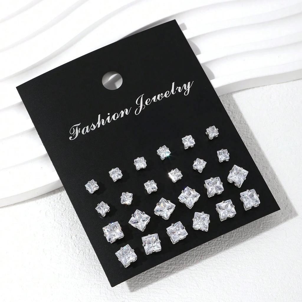 Foreign trade hot-selling geometric six-claw heart-shaped triangle crystal zircon set stud earrings retro temperament pearl stud earrings