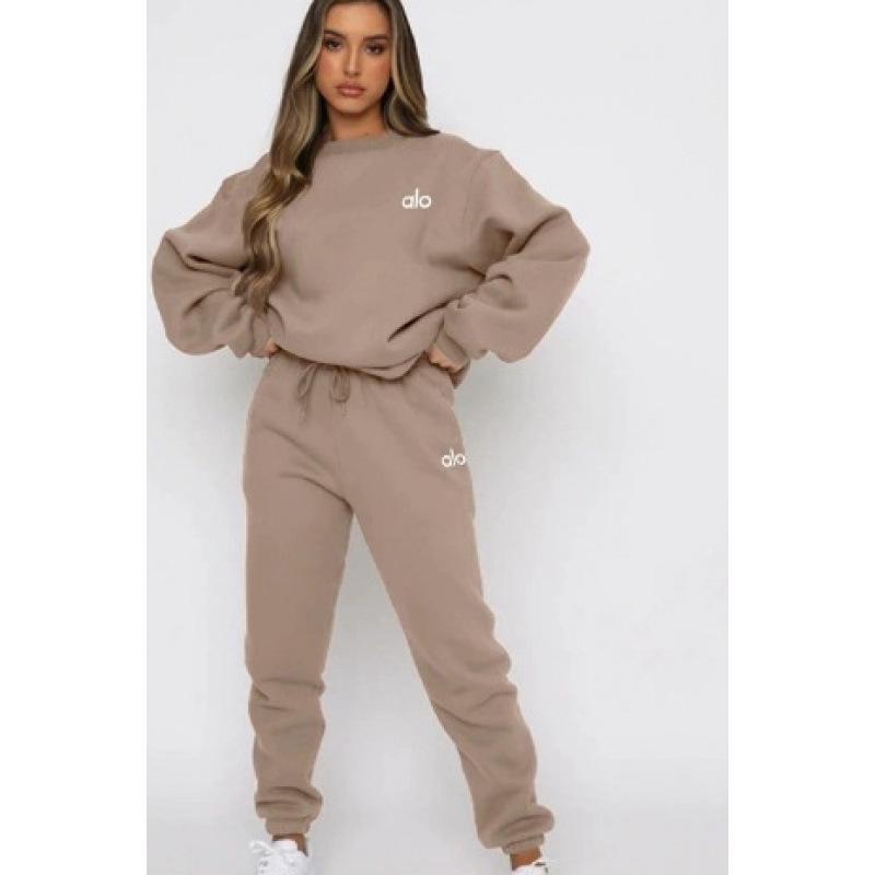 Damski ciepły zestaw z nadrukiem: bluza z kapturem i długie spodnie, styl europejski i amerykański, casualowy, na jesień/zimę