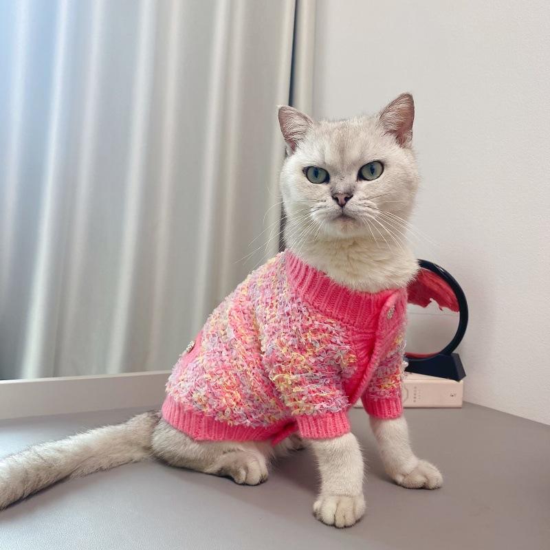 Autumn and Winter Colorful Sweater Pet Thickened Butterfly Yarn Knitted Cardigan Sweater Dog Cat Teddy Coat for Small Dogs