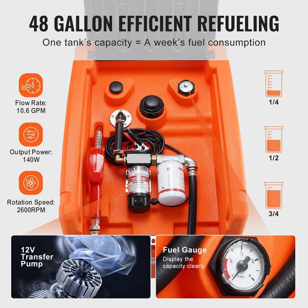 Portable Diesel Tank 48 Gal Fuel Tank with 12V Electric Transfer Pump