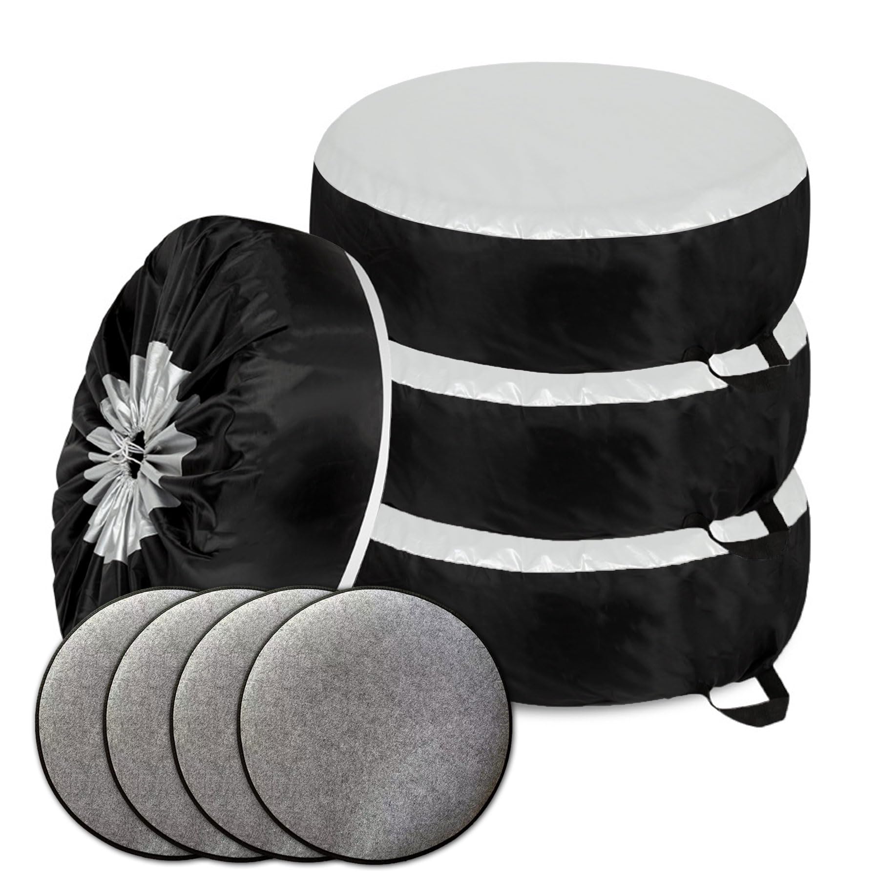 

Чехлы для шин SAGVE для 4 уличных включают 4 войлочных УФ-пятна Толстая сумка-тоут для шин с чехлом для хранения шин Шины, Использование, Водонепроницаемый, Двусторонний, Накладки, чёрный