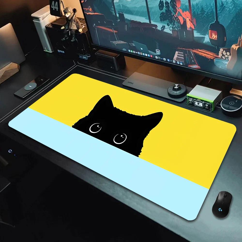 Large Cute Mouse Pad Kawaii Black Cat Kitten Game Keyboard Mat XxL Laptop Computers Accessories Rubber Table Pads Office Carpet