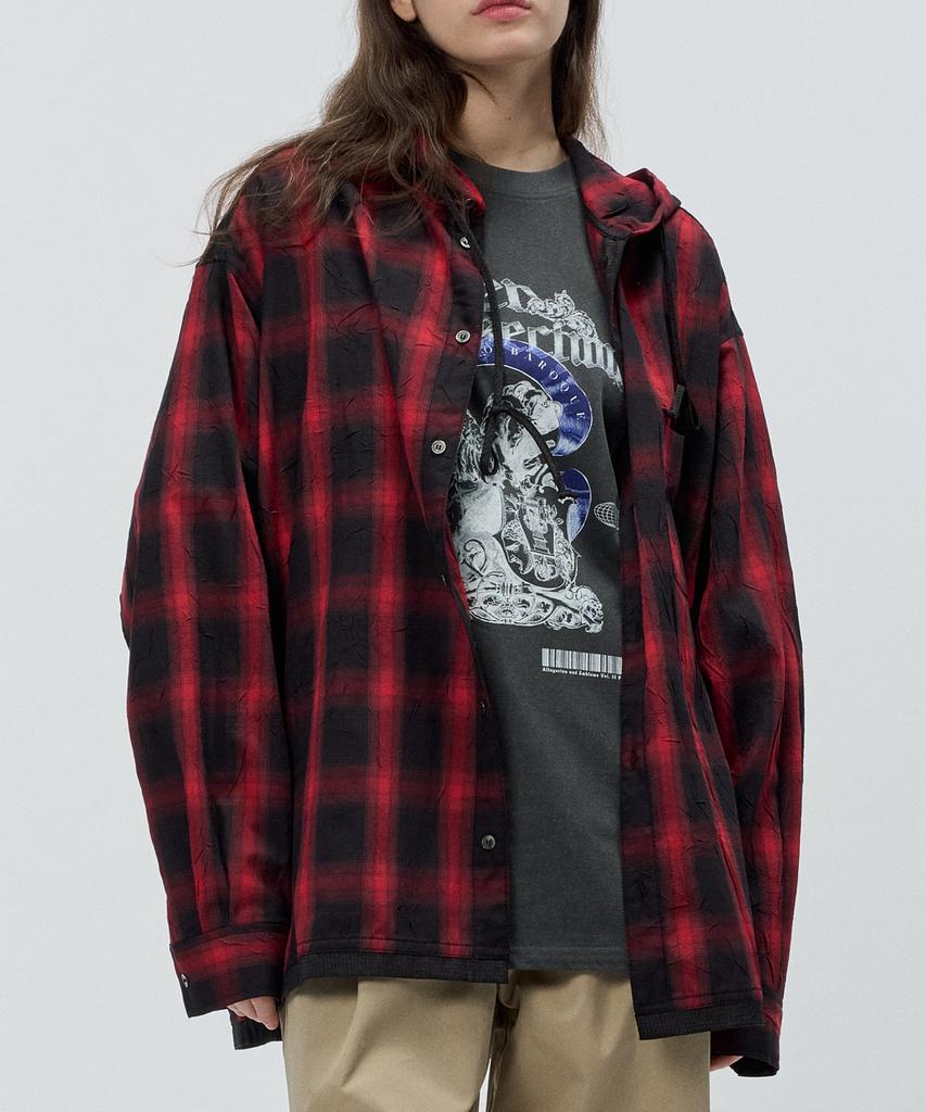 INTERSECTION Crease Check Hoodie [Red]
