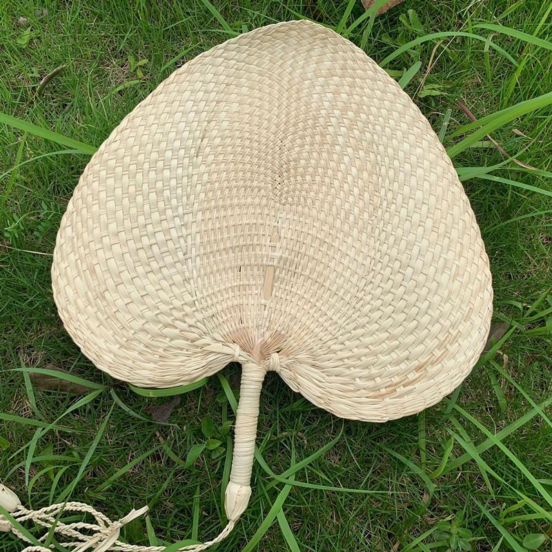 Heart-Shaped Sunflower Reed Straw Handheld Fan - Purely Handmade Dance & Craft Fan in Stock Width 28-30CM