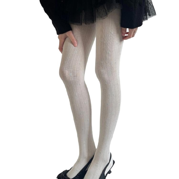 Women's Ribbed Cotton Tights with Flower Pattern High Elasticity Warmth Semi Opaque Pantyhose Slimming Leggings Hosiery