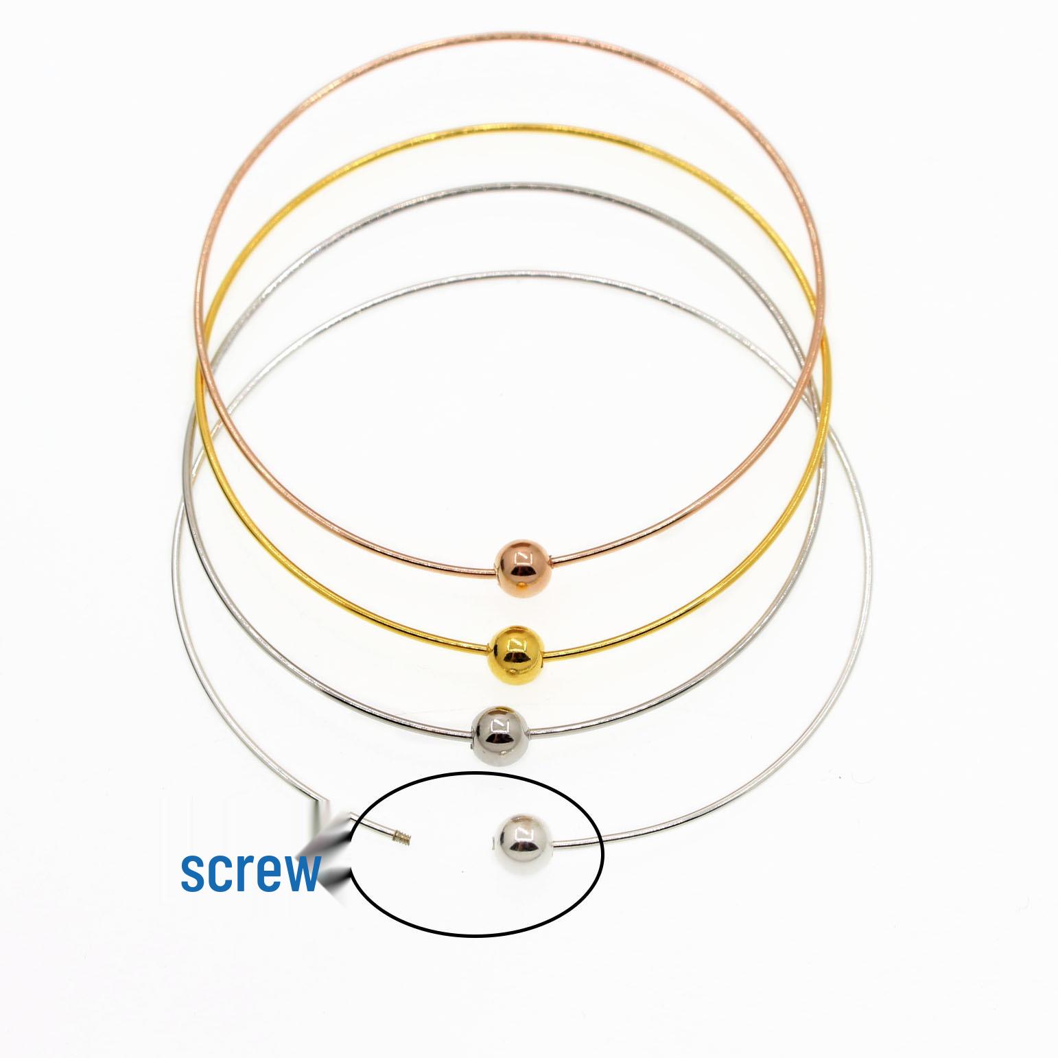 

S925 Sterling Silver Screw Clasp Beaded Bangle Bracelet Rose Gold Plated Silver