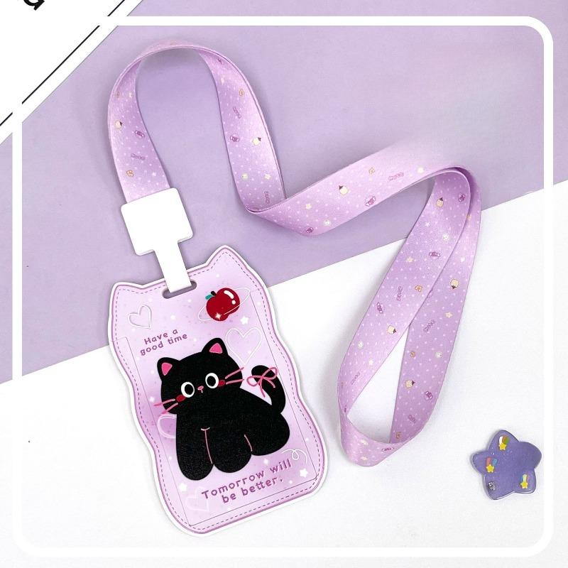 Creative Cat Ears Wave Card Holder Student Campus Card Tag Badge Bag Sliding Cover ABS ID Cover Protective Cover
