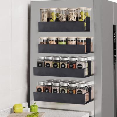 4 Pack Magnetic Spice Rack for Refrigerator Organizer Shelf Storage Moveable Magnetic Shelf Fridge Space Saving Heavy-Duty Back