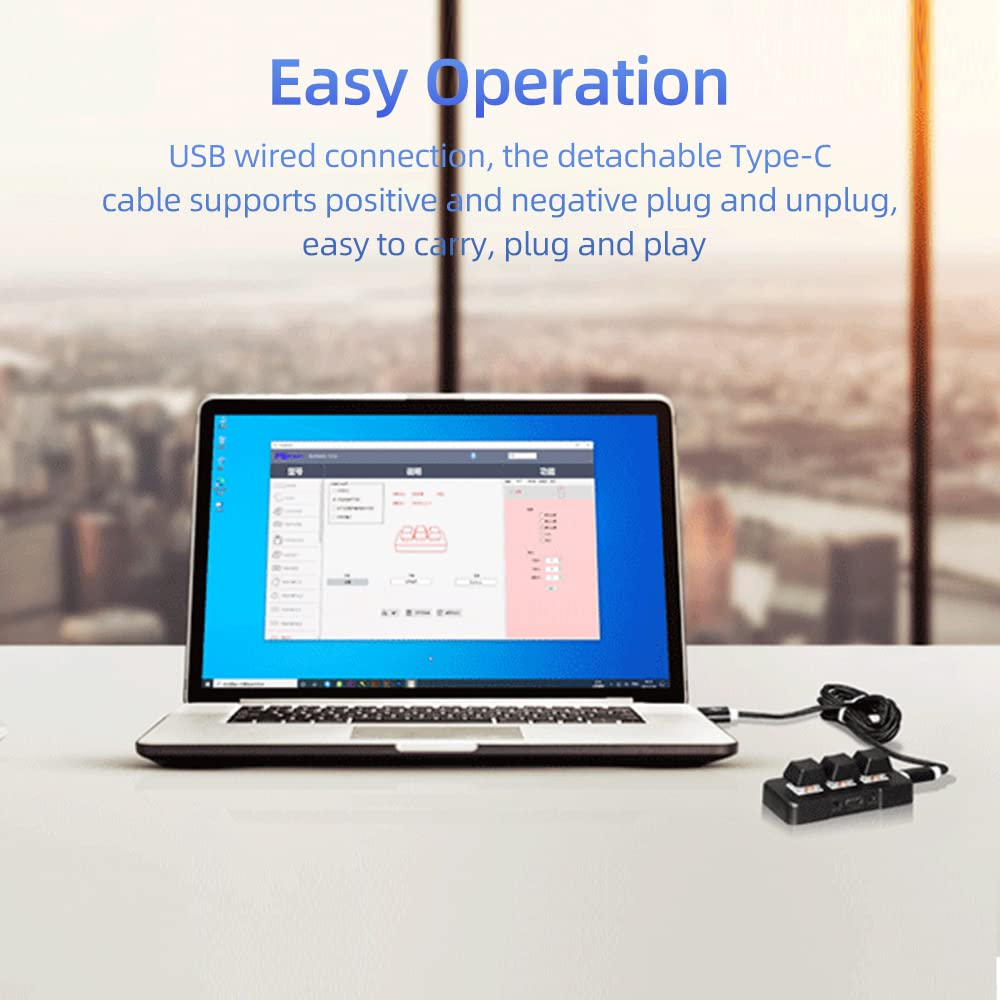 Snsowed MK321U 3-Key Wired Mini Keyboard, Customizable Mechanical Keyboard with Blue Switches and Detachable Data Cable for Office, Gaming, and