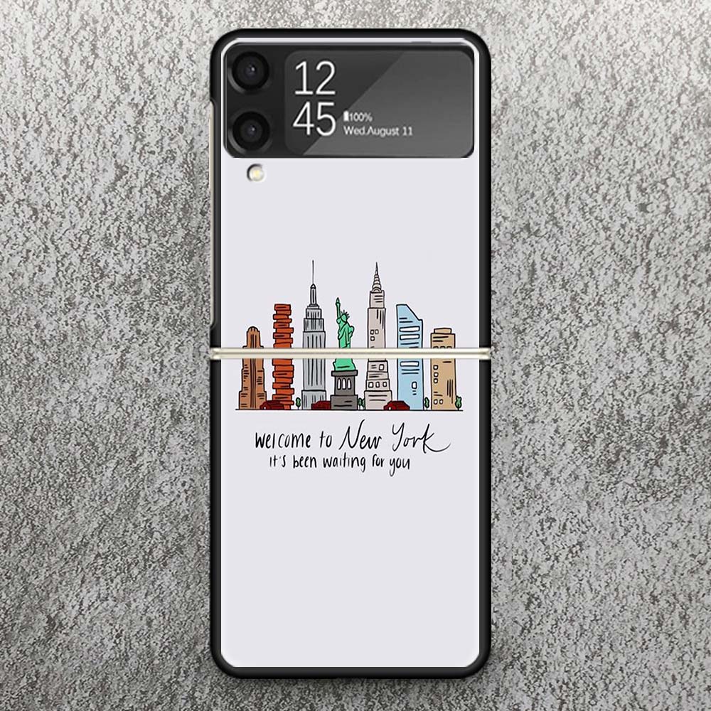 NYC New York City Print Case For Samsung Galaxy Z Flip 3 4 5 6 7 5G Phone Shell Flip7 Flip6 Flip5 Flip4 Flip3 Pattern Cover For