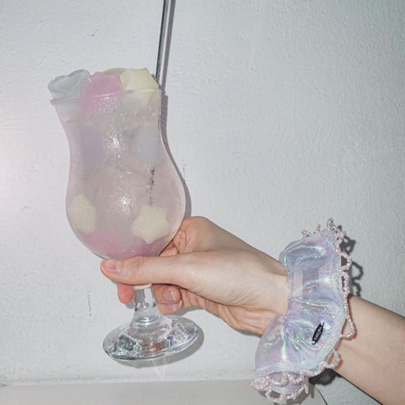 mellotory beaded frill scrunchie (pink)