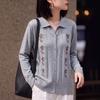 Elegant Retro Wool Knitwear with Hollow-Out Embroidery and Polo Collar