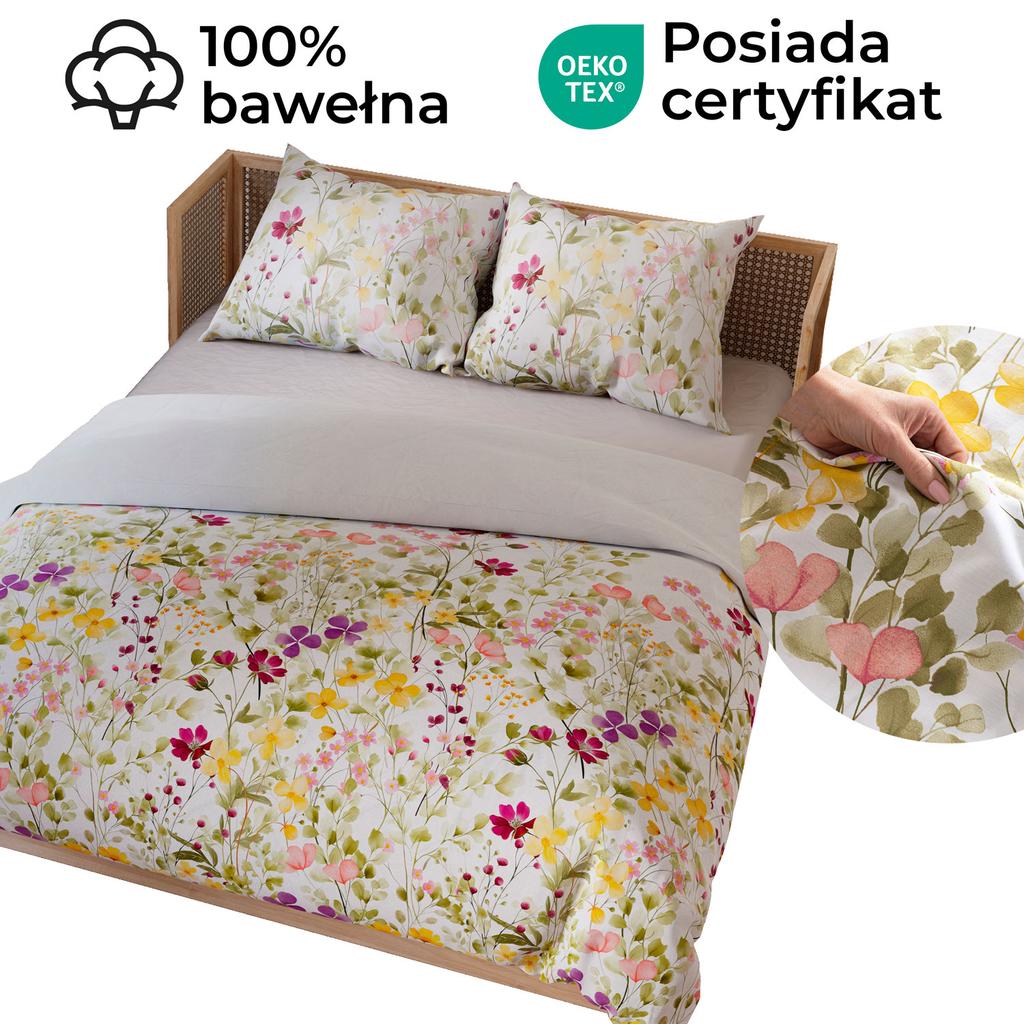 Florina - Satin Bedding Set - White with Pastels - Flowers - 220X200 Cm