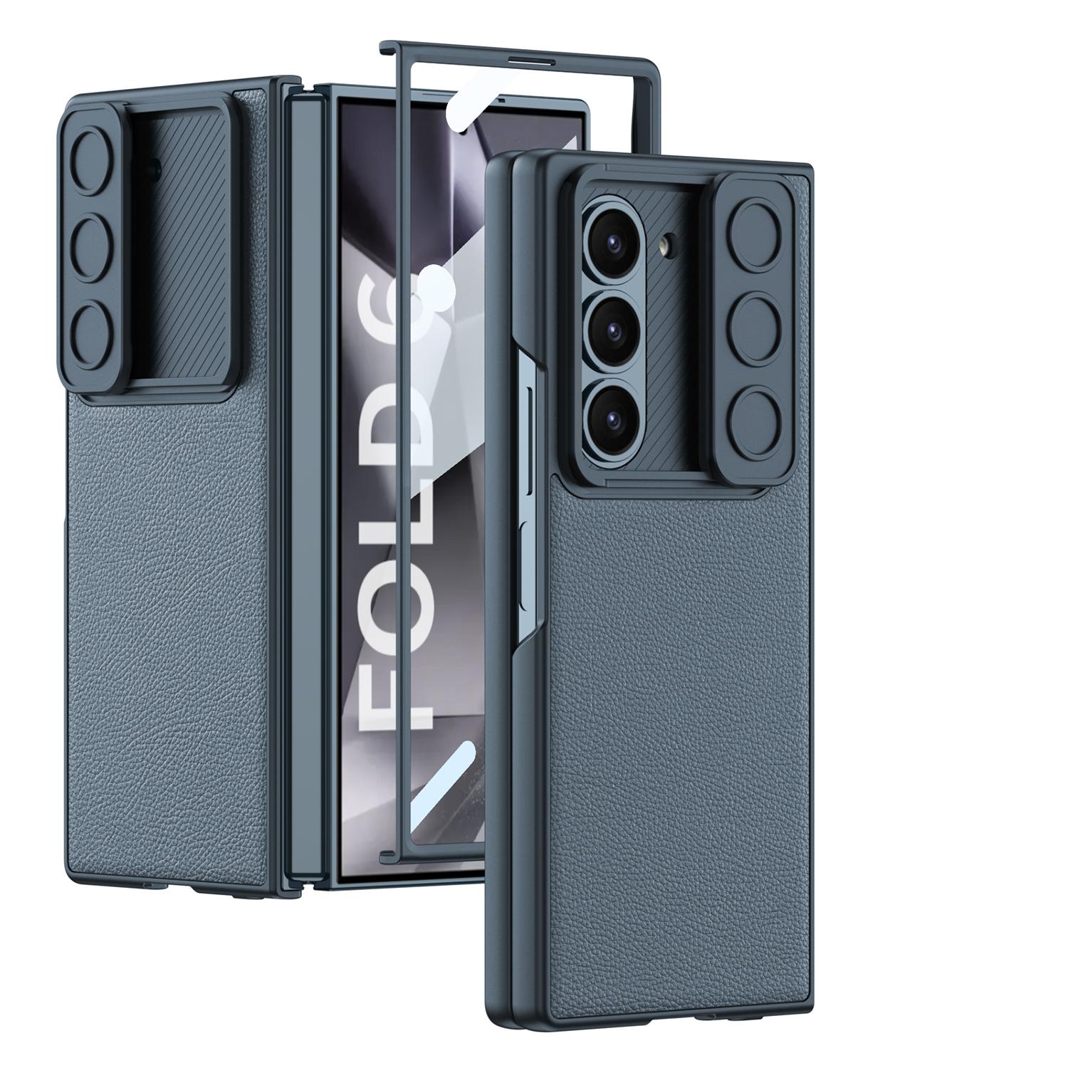 

Роскошный чехол из искусственной кожи, жесткий, противоударный, из поликарбоната, для Samsung Galaxy Z Fold 6, 5, 4, чехол с защитой экрана и камеры For Galaxy Z Fold 4 зелёный