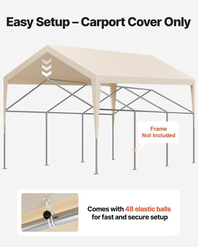 Lona de Reposição para Carport, Toldo de Garagem Portátil 3,6 x 6 m, Lona Resistente a UV e à Água para Abrigo de Carro, Cobertura de Carport Reforçada com Bola