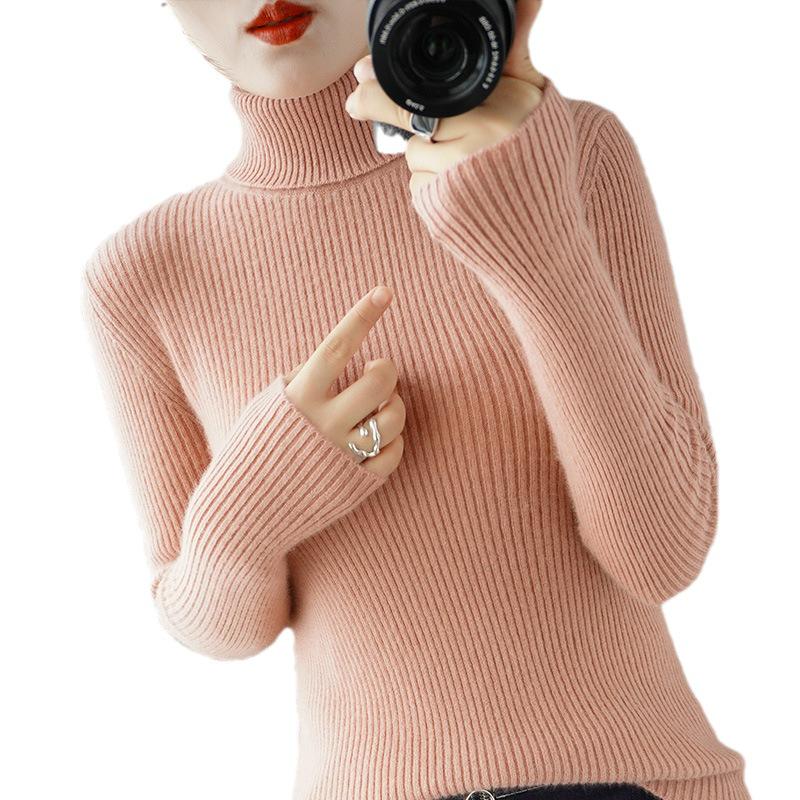 Women's Solid Color High Collar Long Sleeve Slim Fit Knit Sweater - Short & Warm for Autumn/Winter