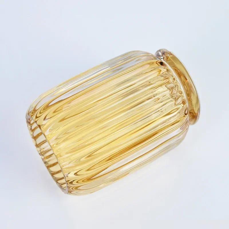 Cylinder Bucket Desktop Storage Box Transparent Glass Storage Light Luxury Striped High Beauty Pen Holder Hydroponic Vase