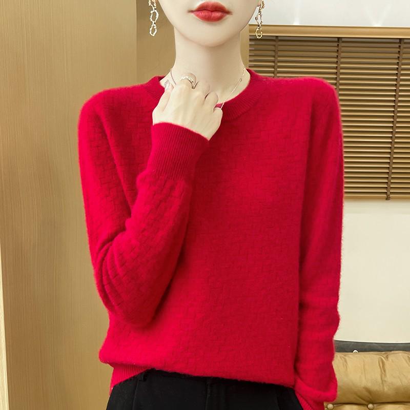 Women's Loose Round Neck Wool Sweater - 2024 Autumn/Winter Pullover Knit Base Layer