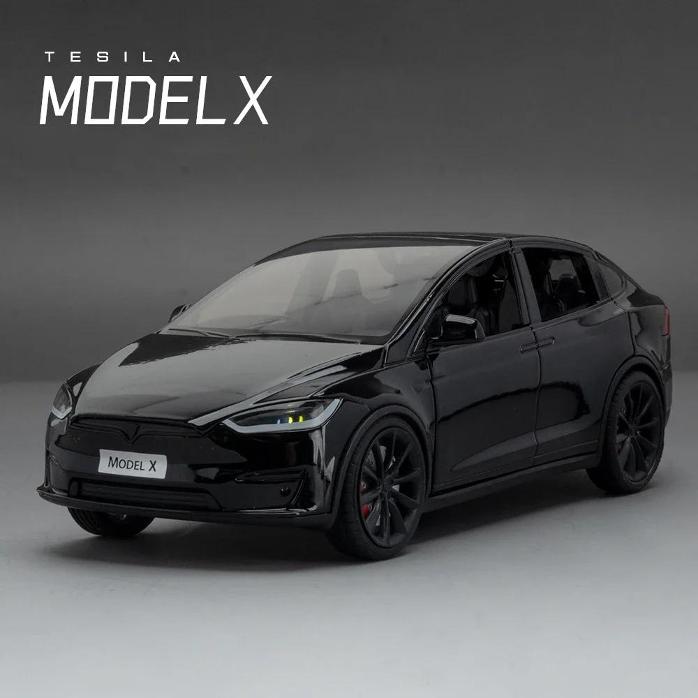 CJEY4 1:24 Tesla Model X Tesla Model 3 Alloy Die Cast Toy Car Model Sound and Light Children's Toy Collectibles Birthday gift