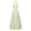 New Deep V-Neck Halter Pleated Waist-Cinching Slim Dress